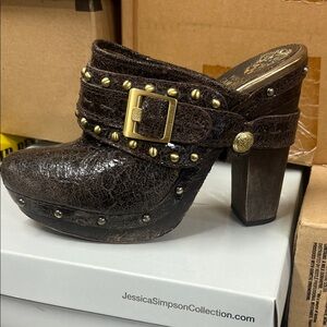 Vince Camuto Dark Brown Leather Studded Mules size 10
